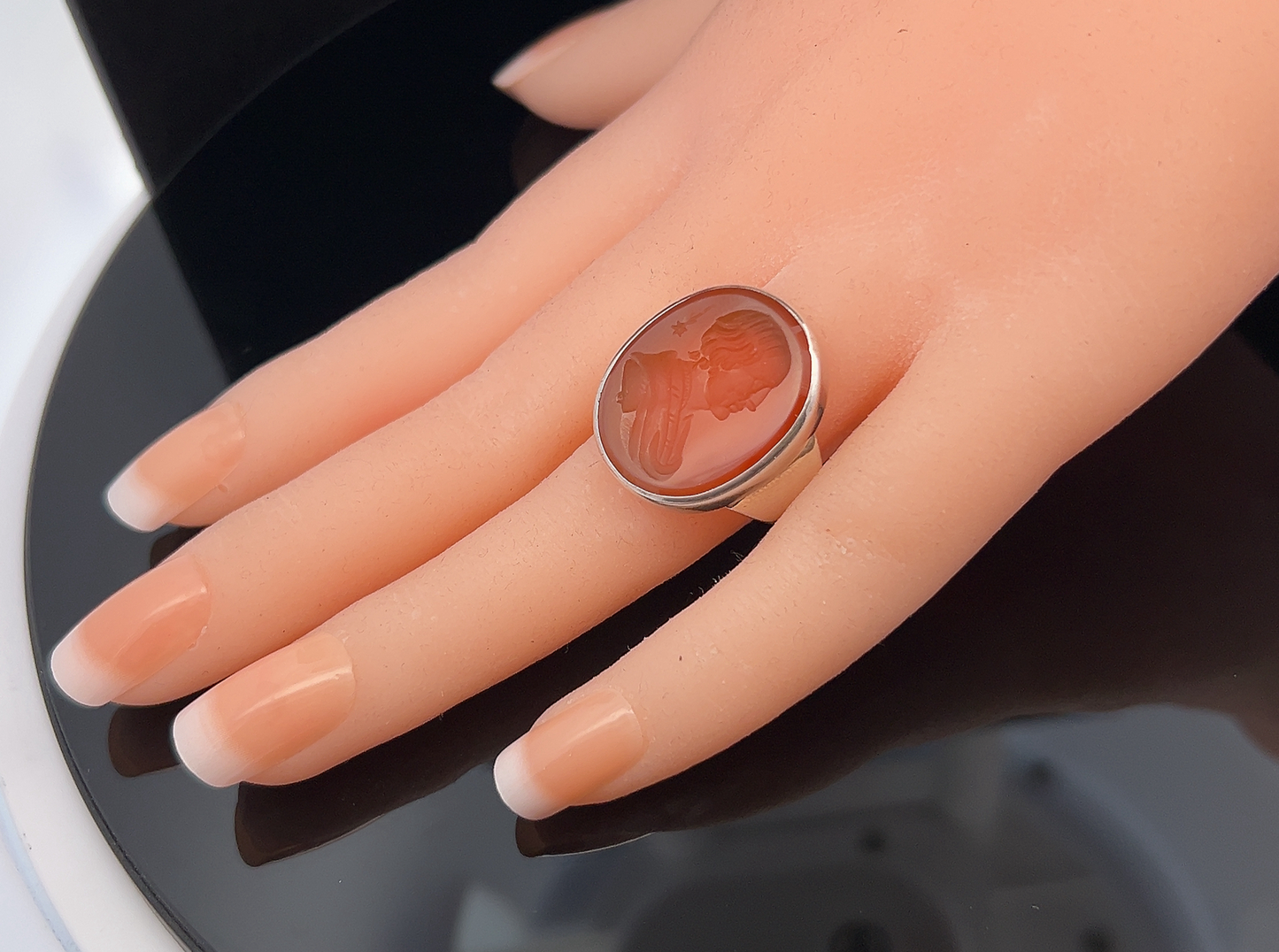 Antique Georgian Carnelian Intaglio/Seal Engraving of Halley and His Comet Sterling Silver Signet Ring