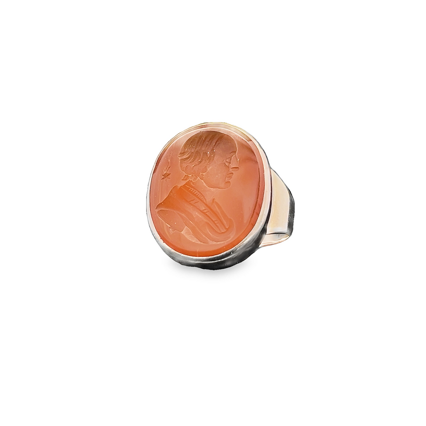 Antique Georgian Carnelian Intaglio/Seal Engraving of Halley and His Comet Sterling Silver Signet Ring