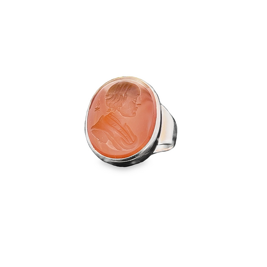 Antique Georgian Carnelian Intaglio/Seal Engraving of Halley and His Comet Sterling Silver Signet Ring