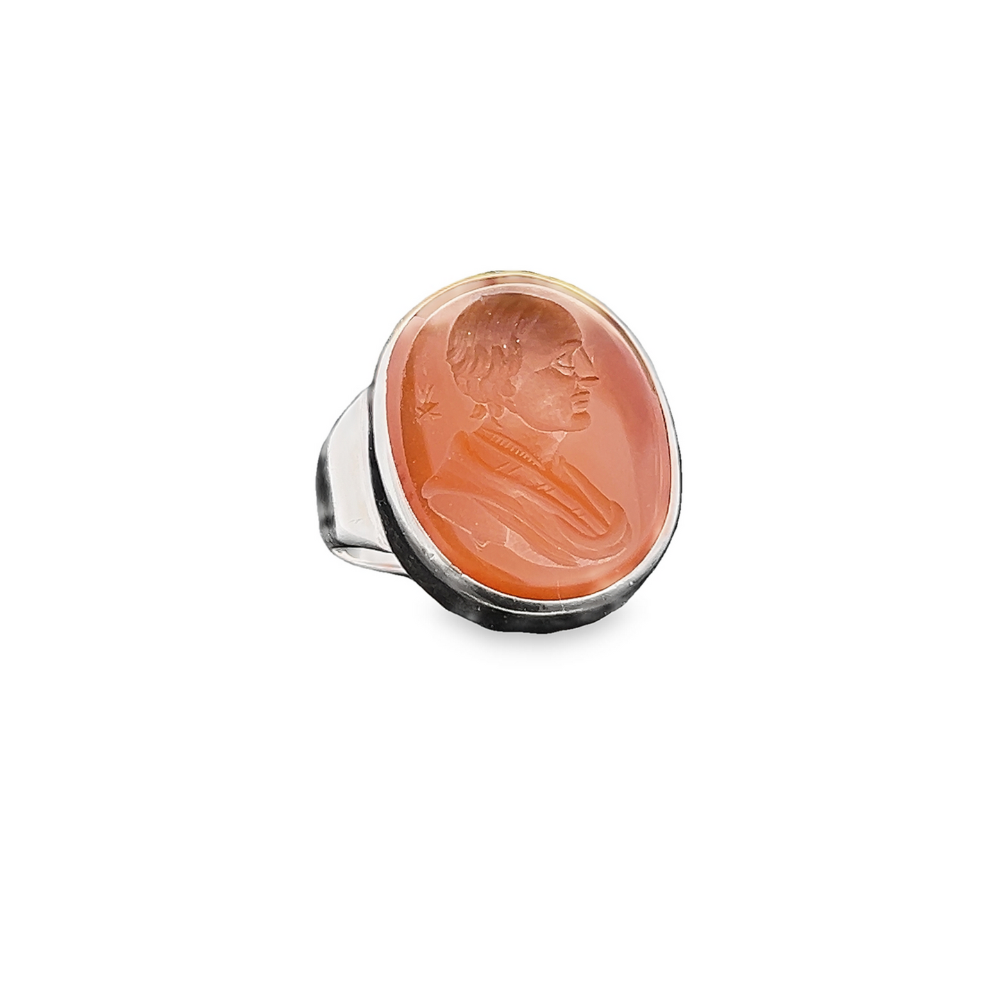 Antique Georgian Carnelian Intaglio/Seal Engraving of Halley and His Comet Sterling Silver Signet Ring