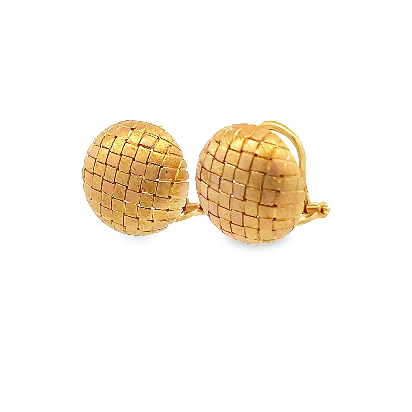 Vintage 18ct Gold Woven Textured Dome / Button Stud Earrings