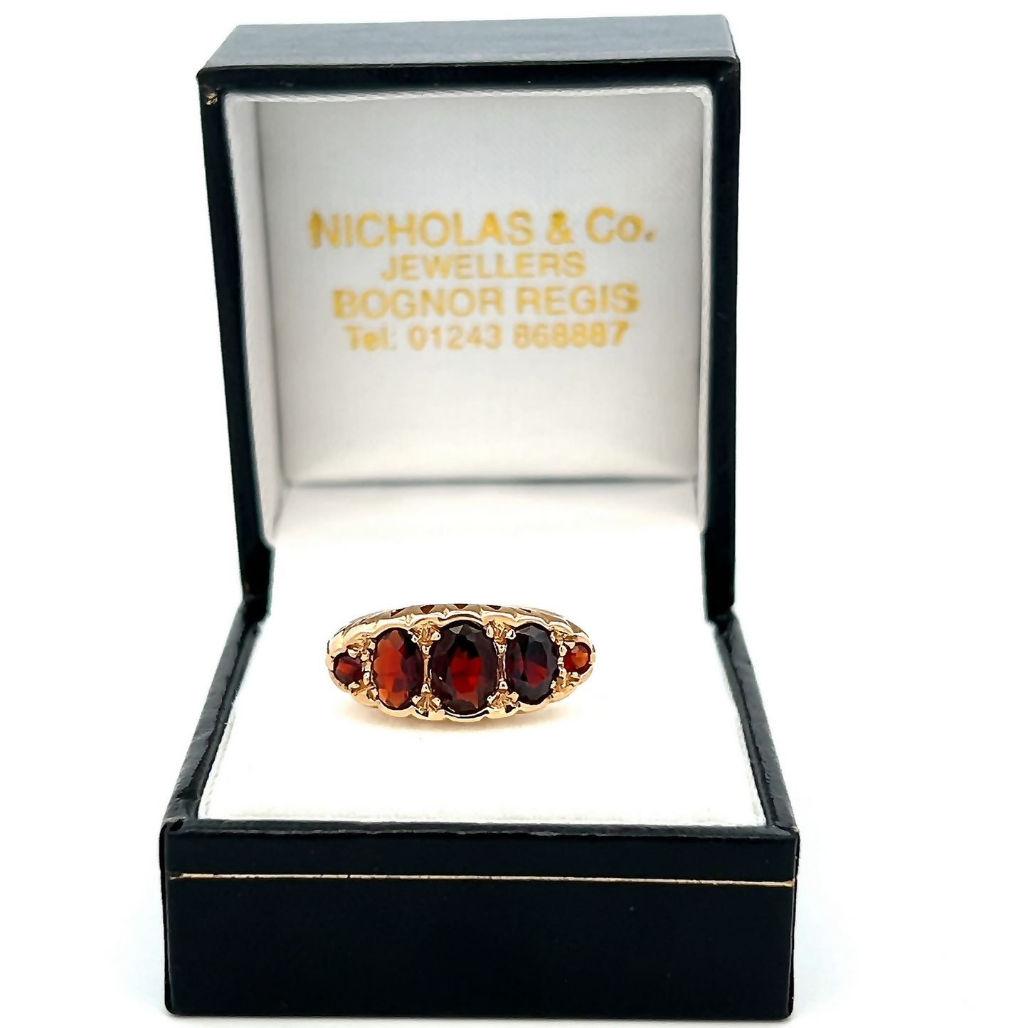 Vintage Victorian Style Garnet Five Stone 9ct Gold Ring
