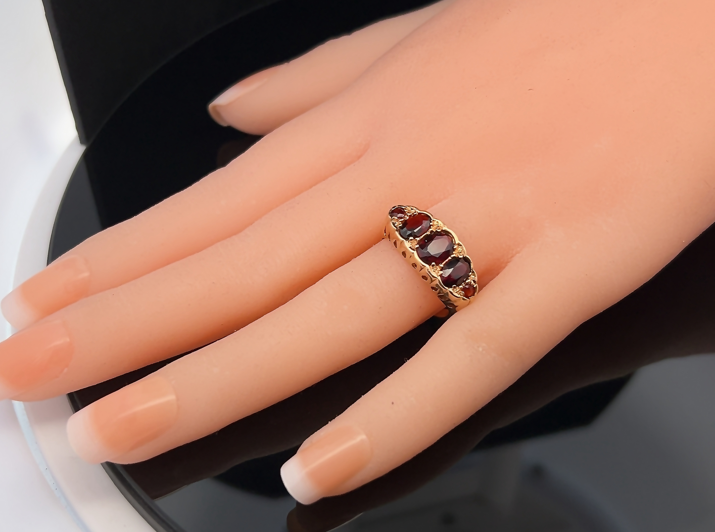 Vintage Victorian Style Garnet Five Stone 9ct Gold Ring