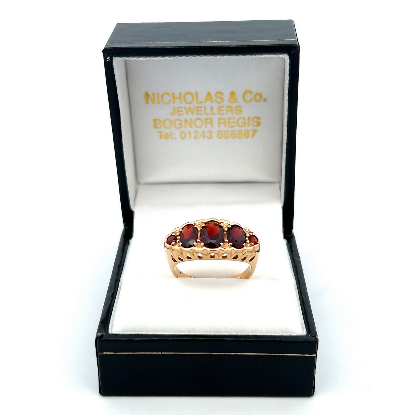Vintage Victorian Style Garnet Five Stone 9ct Gold Ring