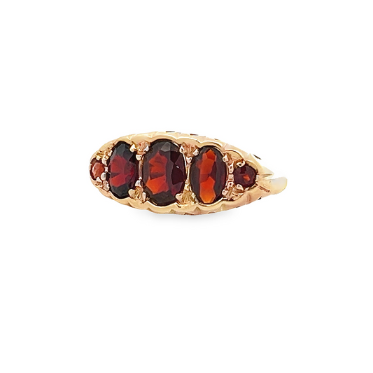 Vintage Victorian Style Garnet Five Stone 9ct Gold Ring