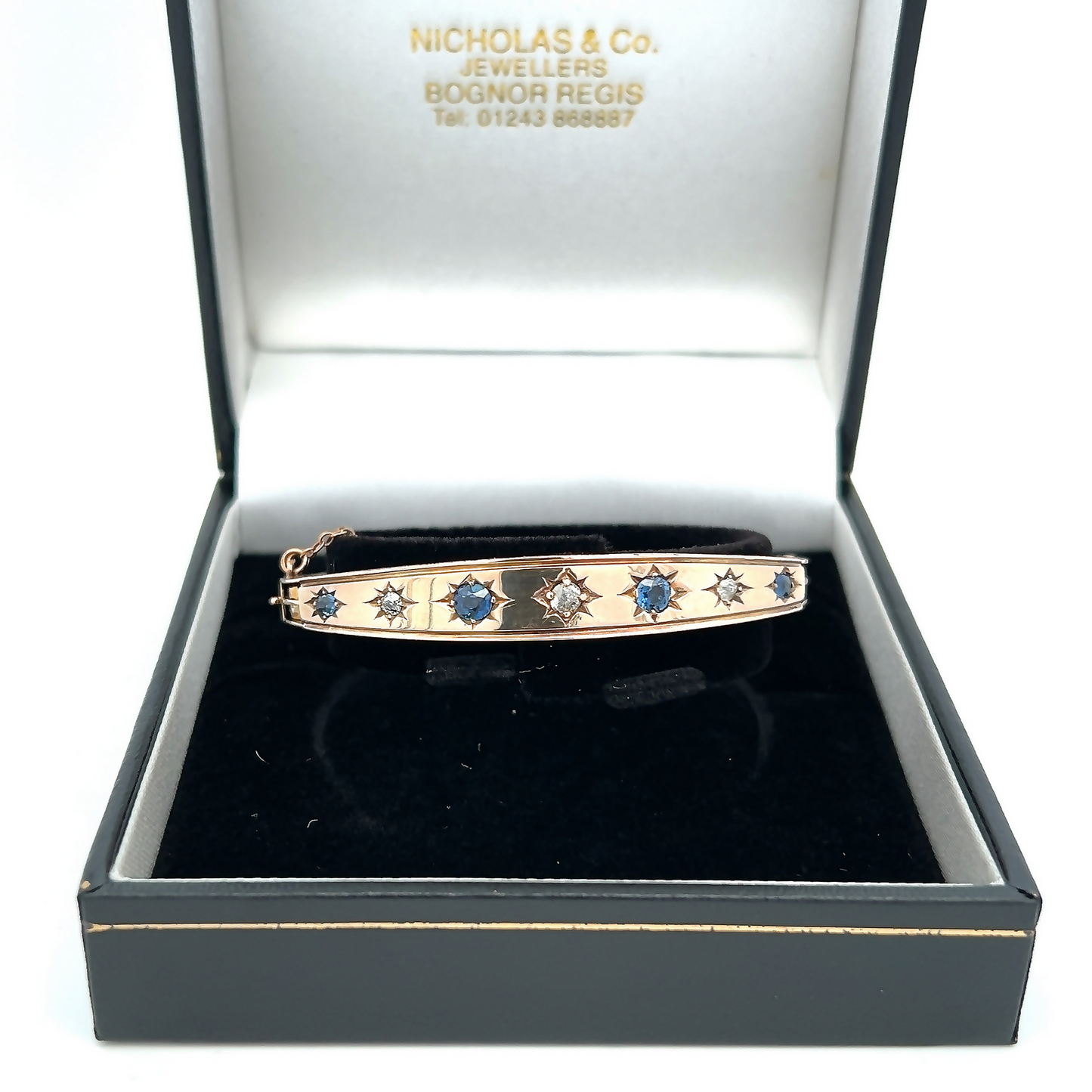 Antique Victorian Sapphire and Diamond 9ct gold Star Set Bangle