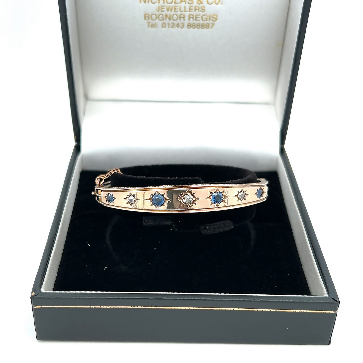 Antique Victorian Sapphire and Diamond 9ct gold Star Set Bangle