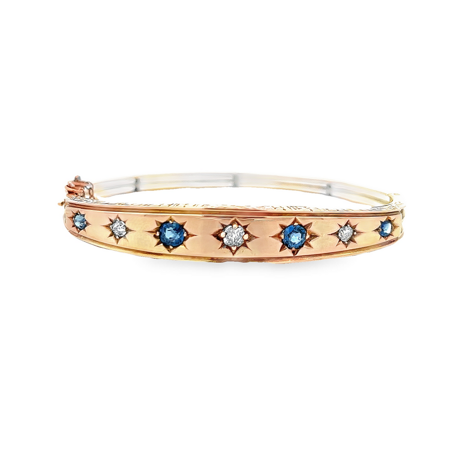 Antique Victorian Sapphire and Diamond 9ct gold Star Set Bangle
