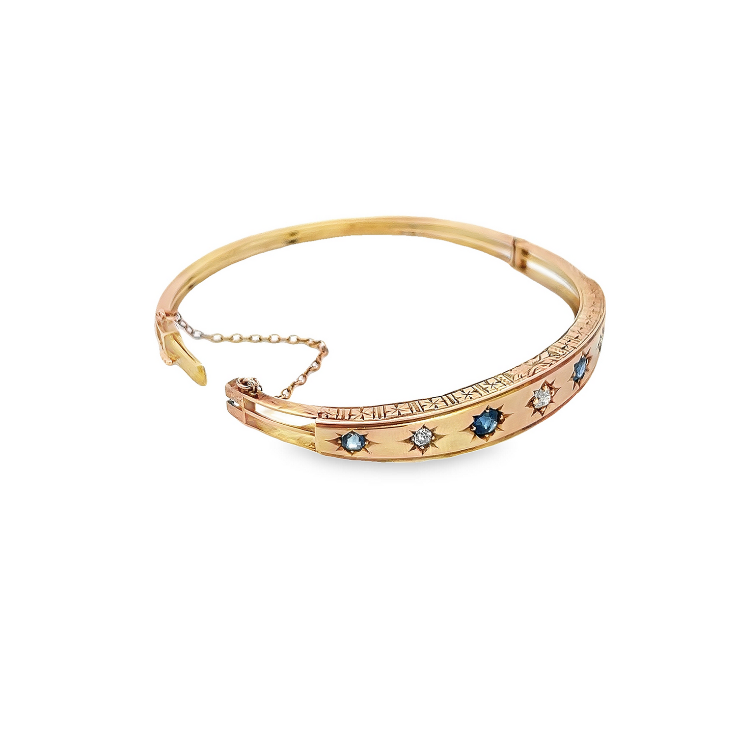 Antique Victorian Sapphire and Diamond 9ct gold Star Set Bangle