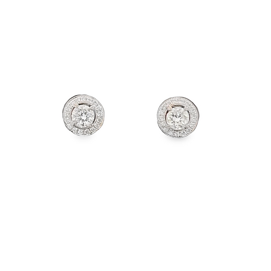 Natural Diamond 18ct White Gold Halo Cluster Earrings