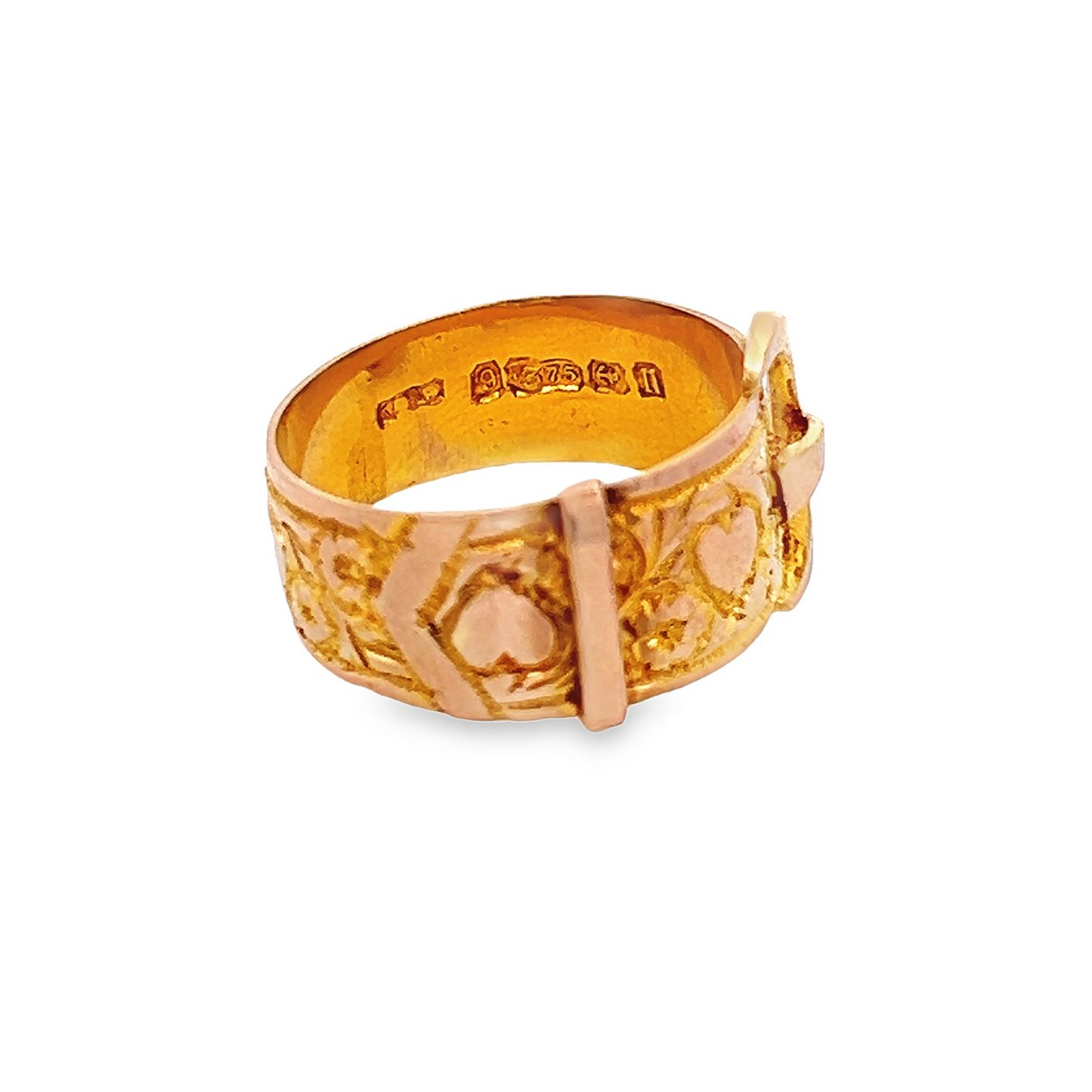 Antique Edwardian 9ct Gold Buckle Ring with Hearts Motif