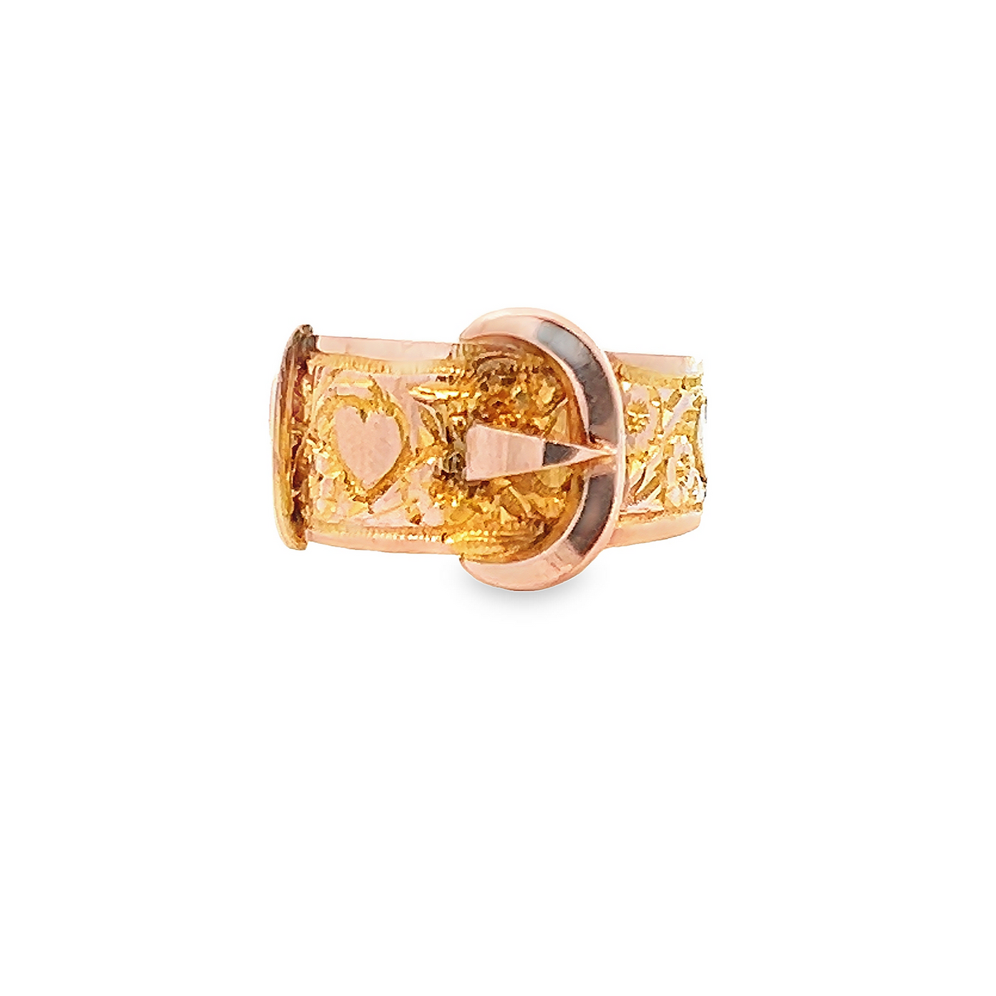 Antique Edwardian 9ct Gold Buckle Ring with Hearts Motif