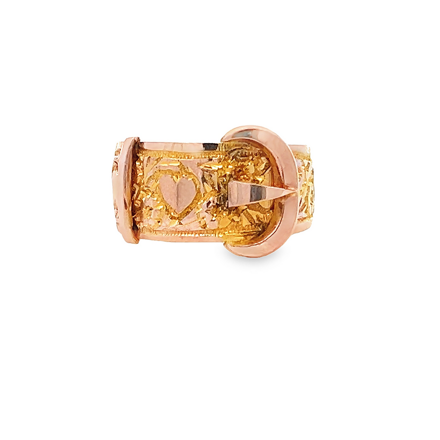 Antique Edwardian 9ct Gold Buckle Ring with Hearts Motif