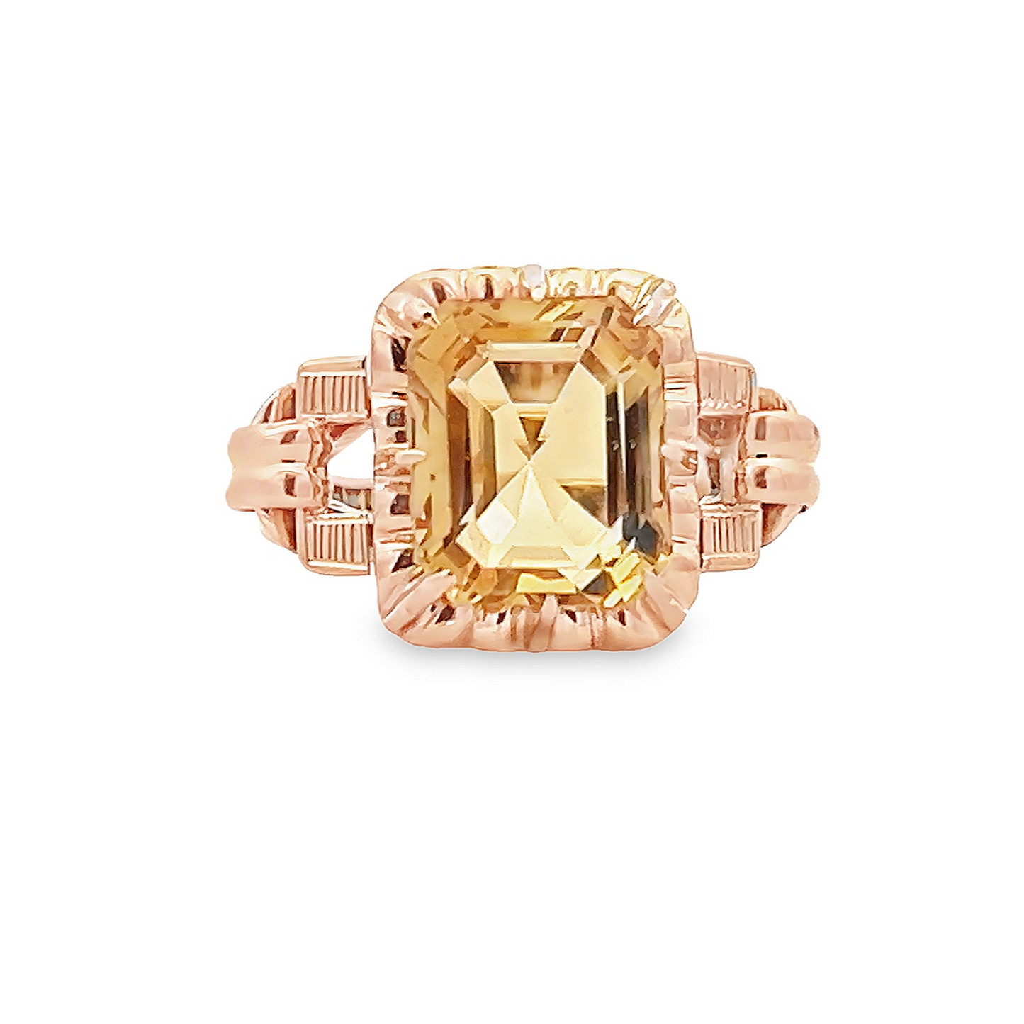 Vintage 1950's Art Deco Inspired Citrine 18ct Rose Gold Cocktail Ring