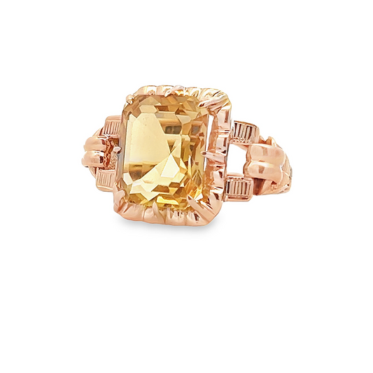 Vintage 1950's Art Deco Inspired Citrine 18ct Rose Gold Cocktail Ring