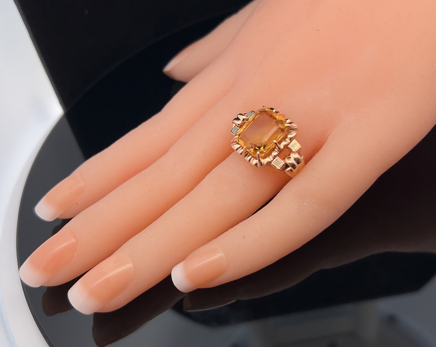 Vintage 1950's Art Deco Inspired Citrine 18ct Rose Gold Cocktail Ring