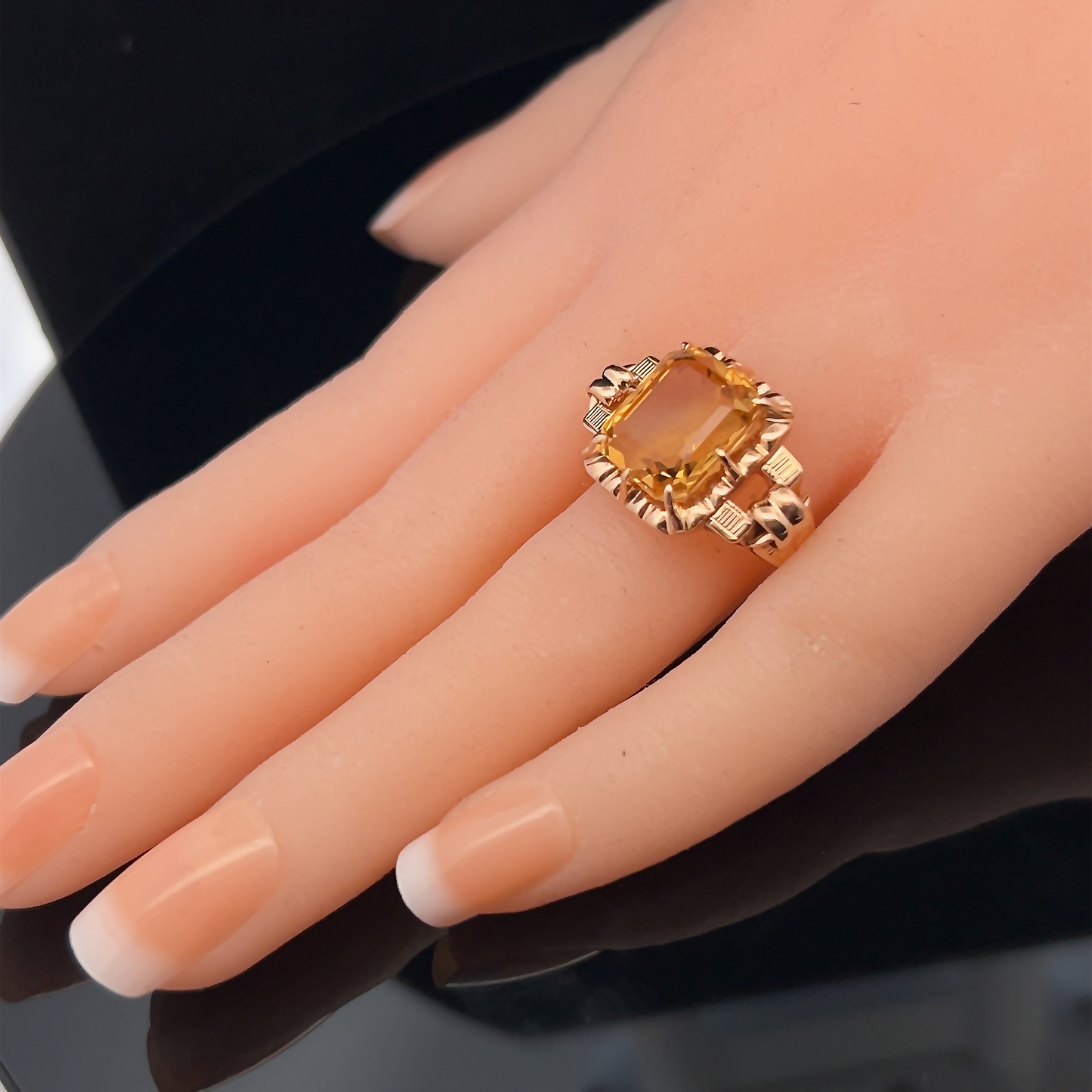 Vintage 1950's Art Deco Inspired Citrine 18ct Rose Gold Cocktail Ring