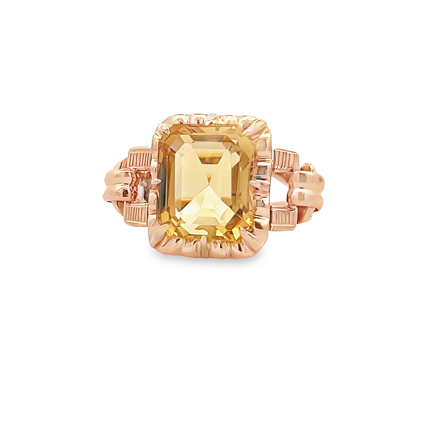 Vintage 1950's Art Deco Inspired Citrine 18ct Rose Gold Cocktail Ring