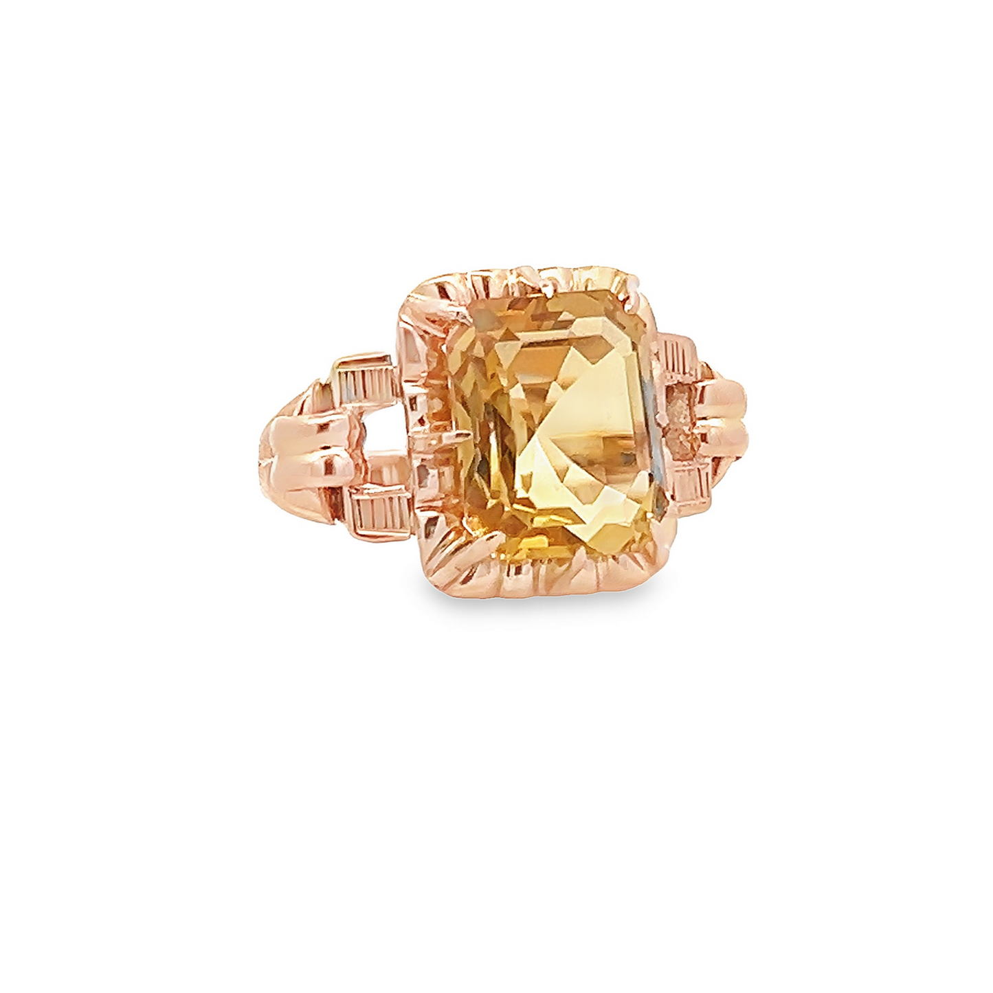 Vintage 1950's Art Deco Inspired Citrine 18ct Rose Gold Cocktail Ring