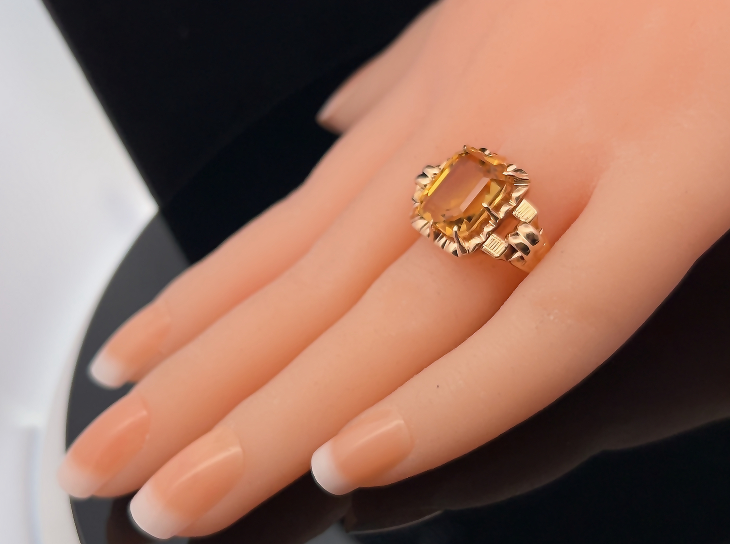 Vintage 1950's Art Deco Inspired Citrine 18ct Rose Gold Cocktail Ring