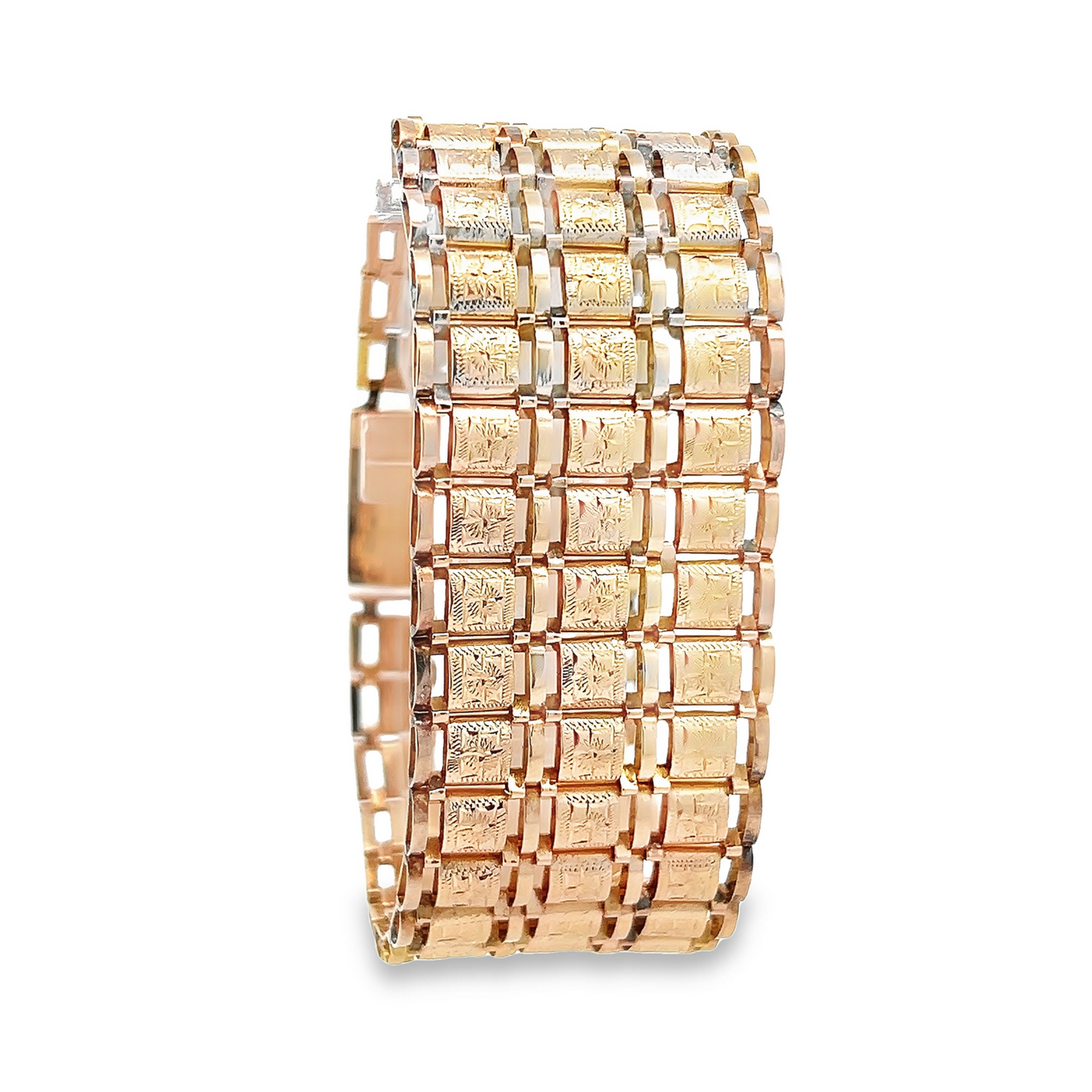 Vintage Floral Engraved 18ct Gold Retro Wide Cuff Bracelet