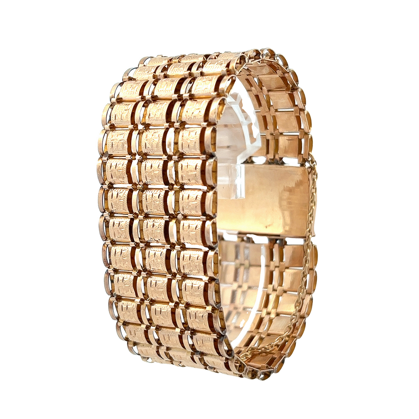 Vintage Floral Engraved 18ct Gold Retro Wide Cuff Bracelet