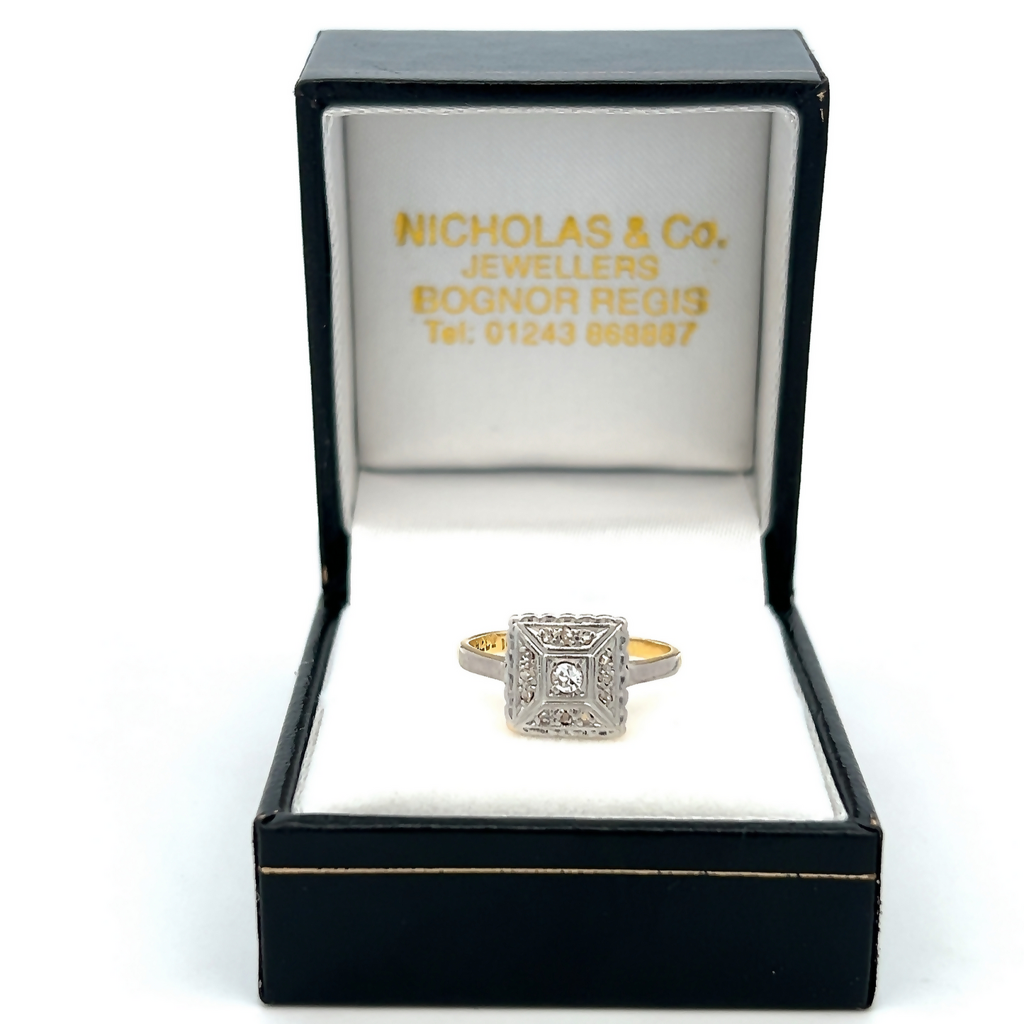 Antique Art Deco Diamond 18ct Gold and Platinum 'Tablet' Ring