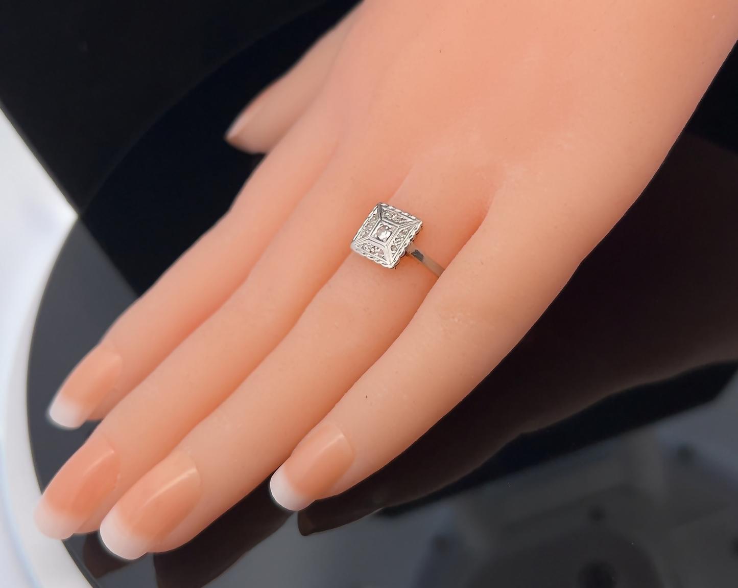 Antique Art Deco Diamond 18ct Gold and Platinum 'Tablet' Ring