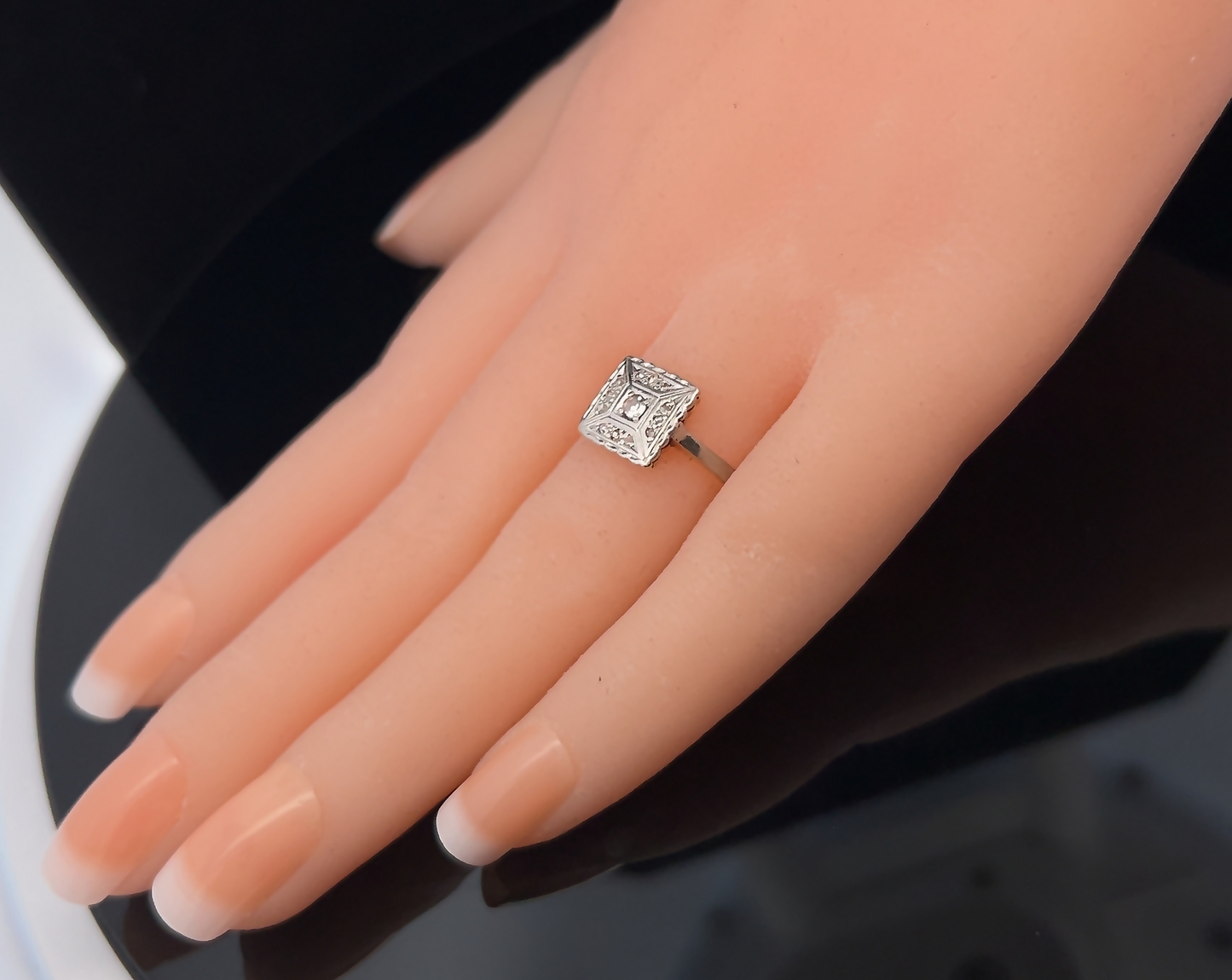 Antique Art Deco Diamond 18ct Gold and Platinum 'Tablet' Ring