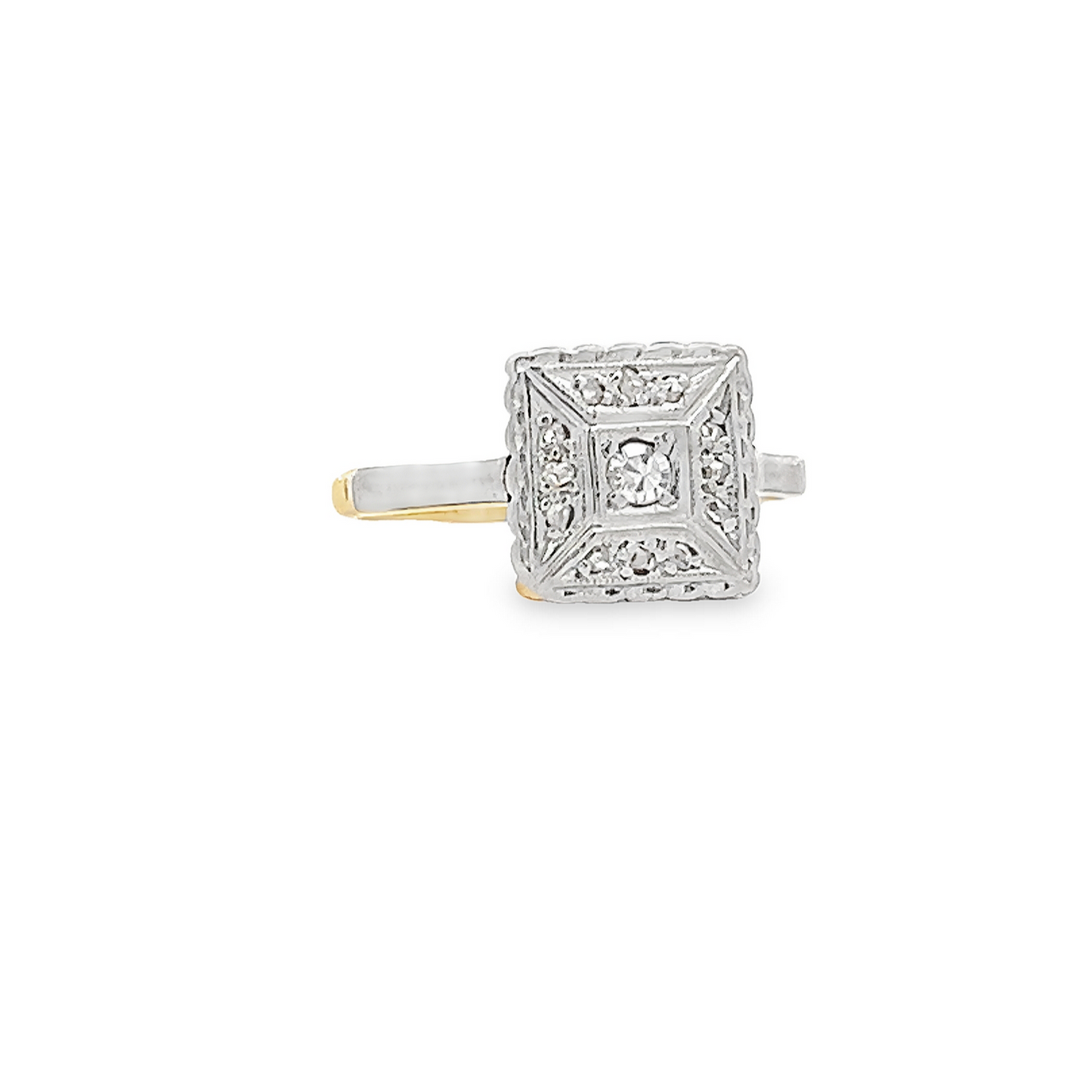 Antique Art Deco Diamond 18ct Gold and Platinum 'Tablet' Ring