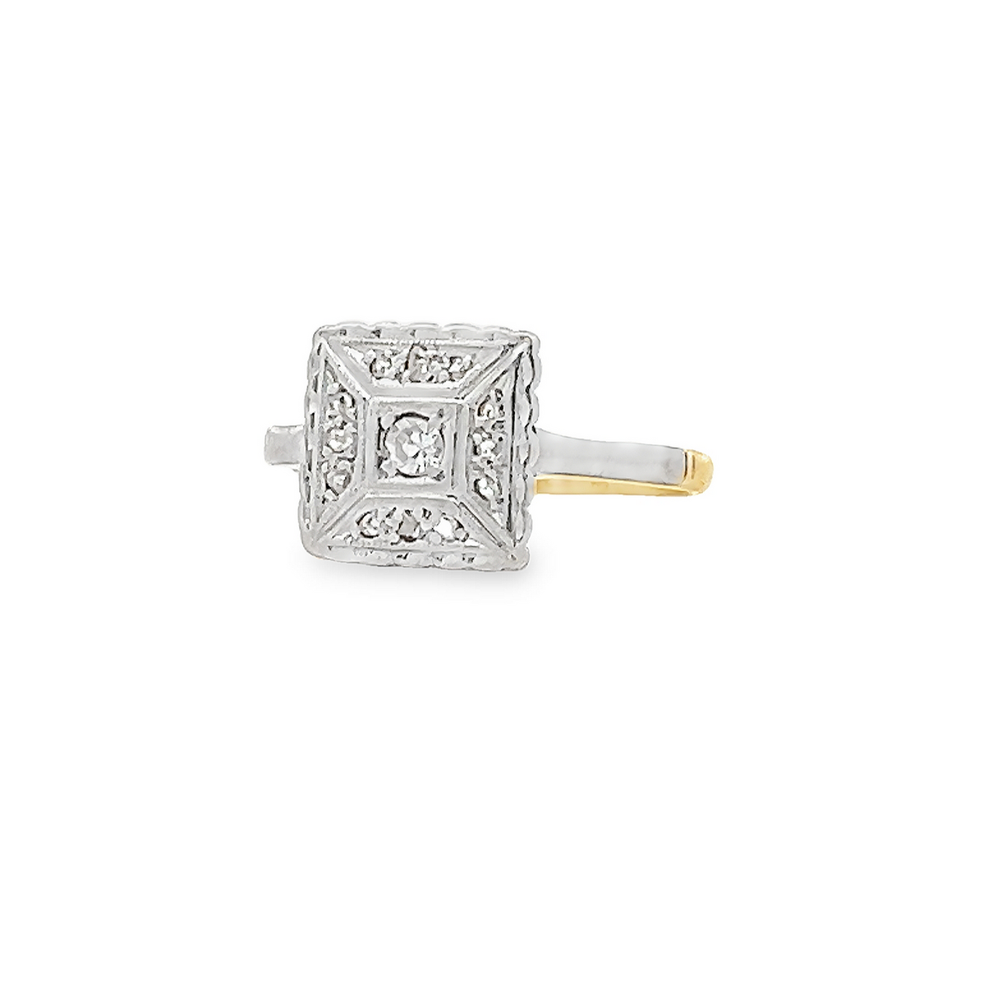 Antique Art Deco Diamond 18ct Gold and Platinum 'Tablet' Ring