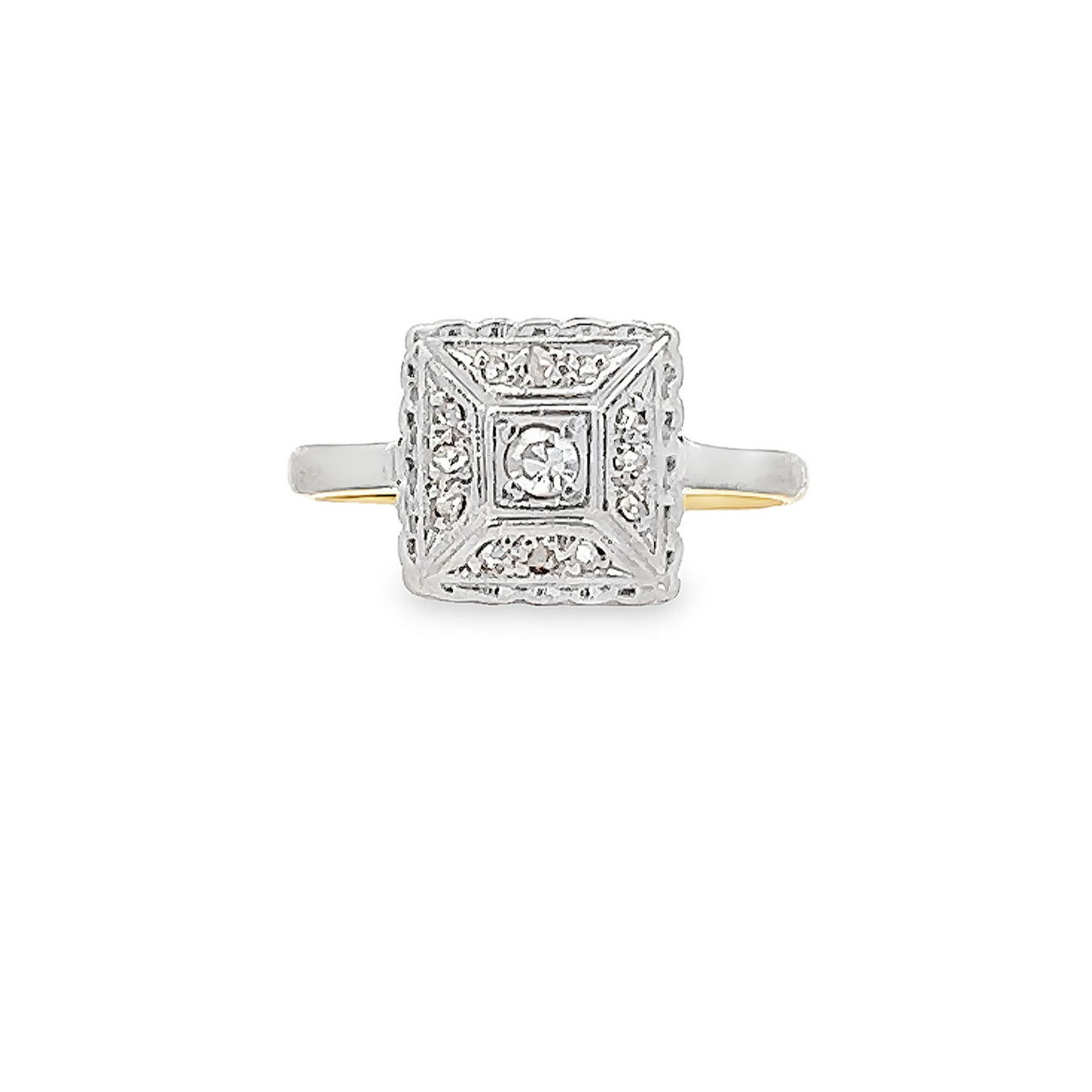Antique Art Deco Diamond 18ct Gold and Platinum 'Tablet' Ring
