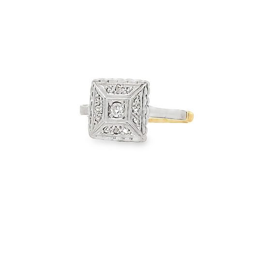 Antique Art Deco Diamond 18ct Gold and Platinum 'Tablet' Ring
