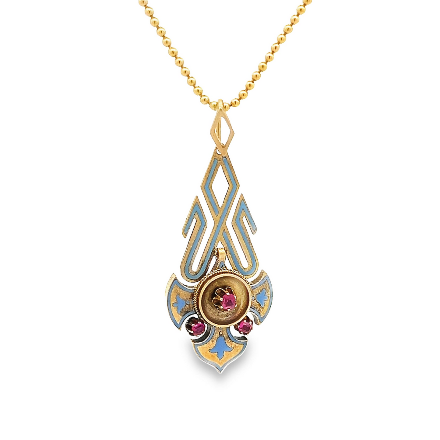 Antique Victorian Ruby and Enamel 15ct Gold Articulated Pendant