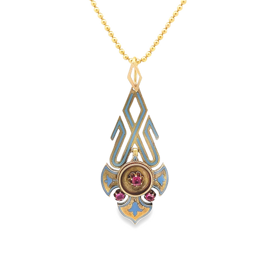 Antique Victorian Ruby and Enamel 15ct Gold Articulated Pendant