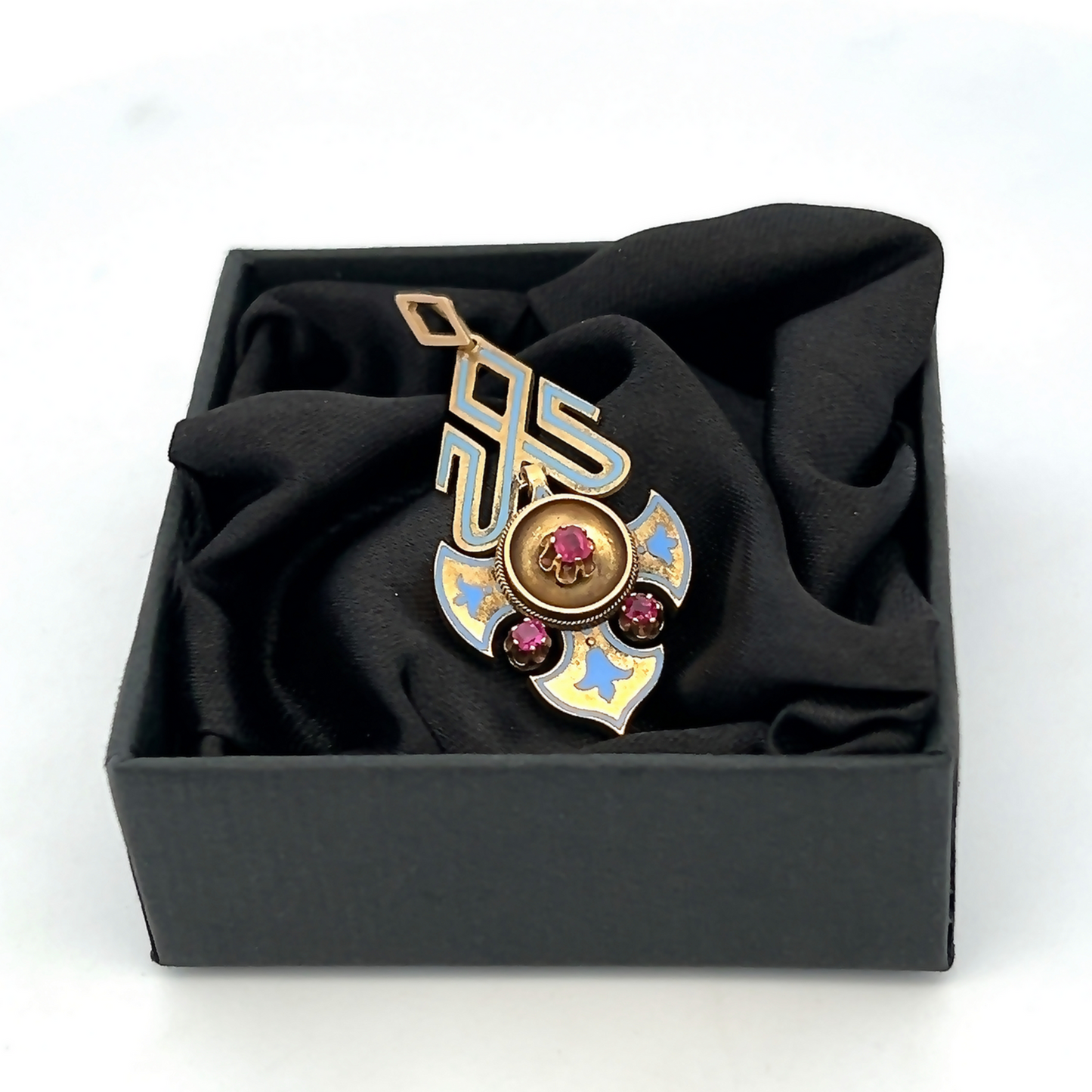 Antique Victorian Ruby and Enamel 15ct Gold Articulated Pendant