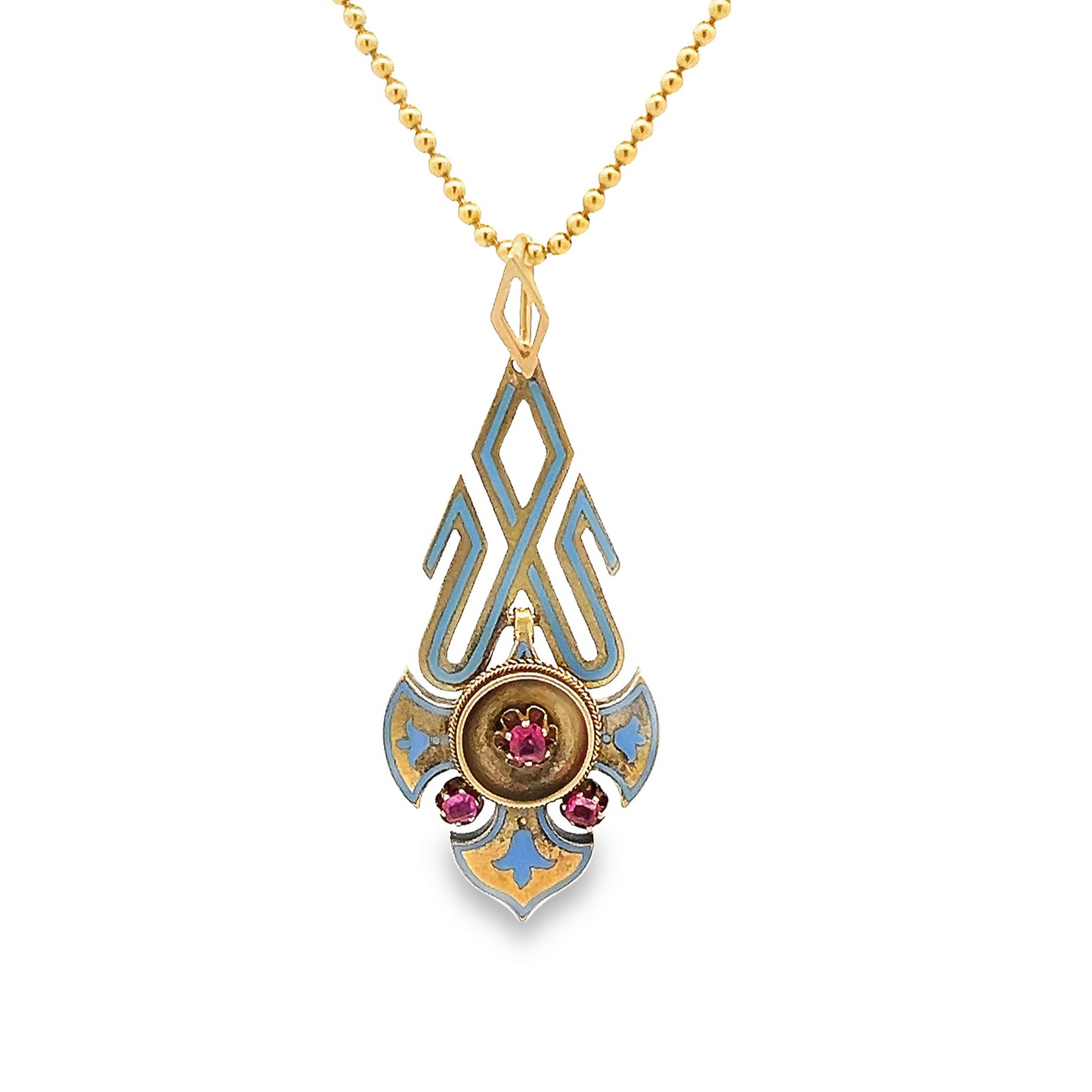 Antique Victorian Ruby and Enamel 15ct Gold Articulated Pendant