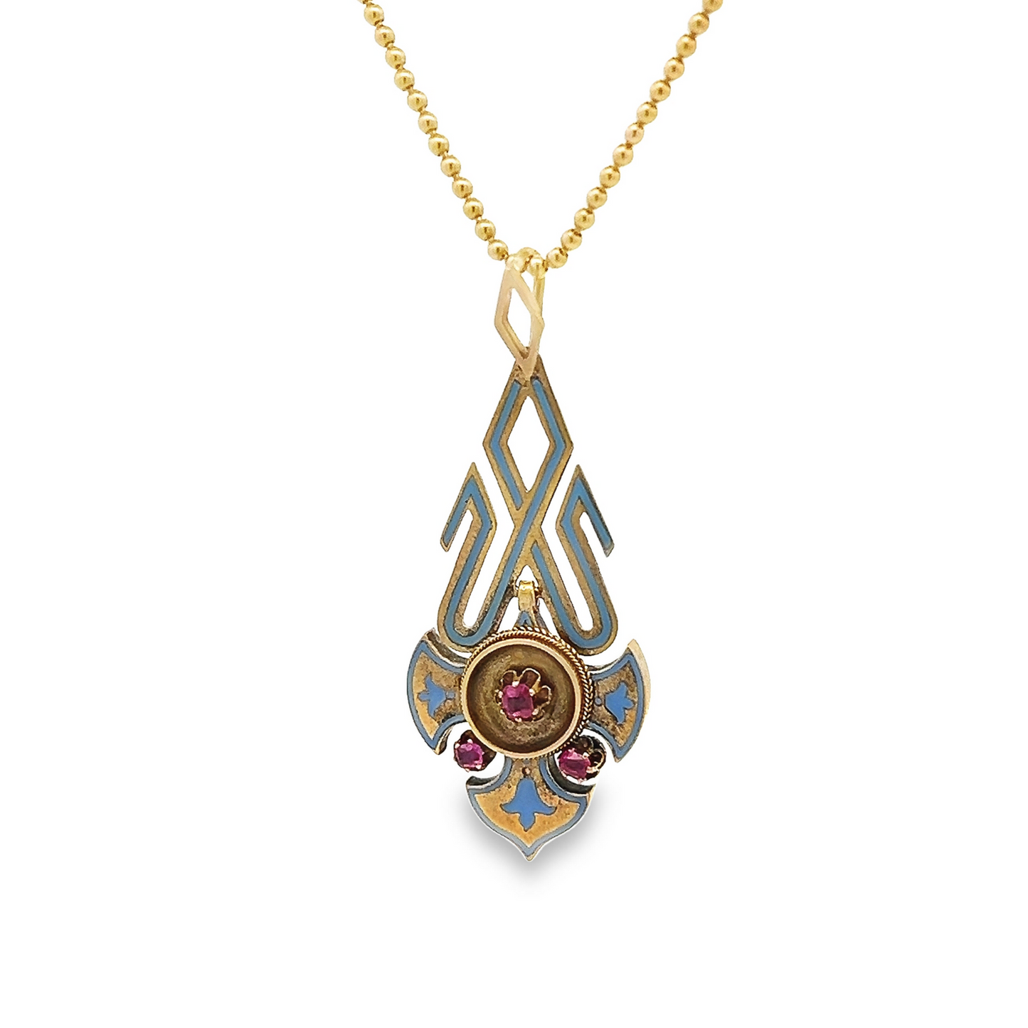 Antique Victorian Ruby and Enamel 15ct Gold Articulated Pendant