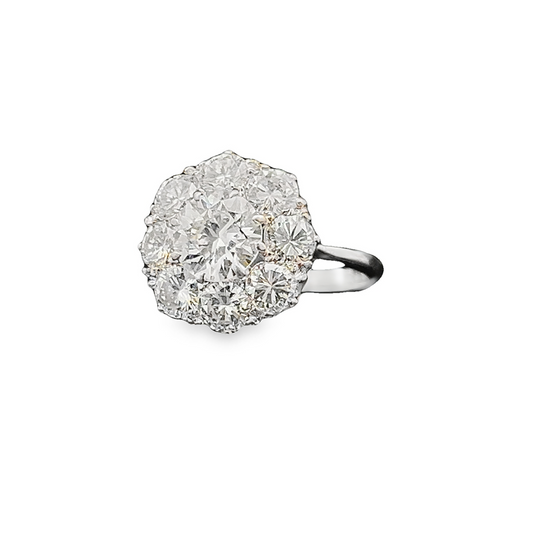 Vintage Natural 2.75ct TDW Diamond Platinum and 18ct White Gold Daisy Cluster Ring