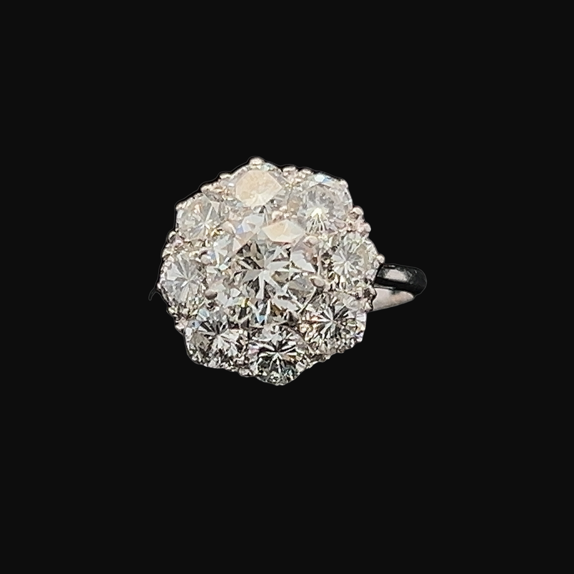 Vintage Natural 2.75ct TDW Diamond Platinum and 18ct White Gold Daisy Cluster Ring