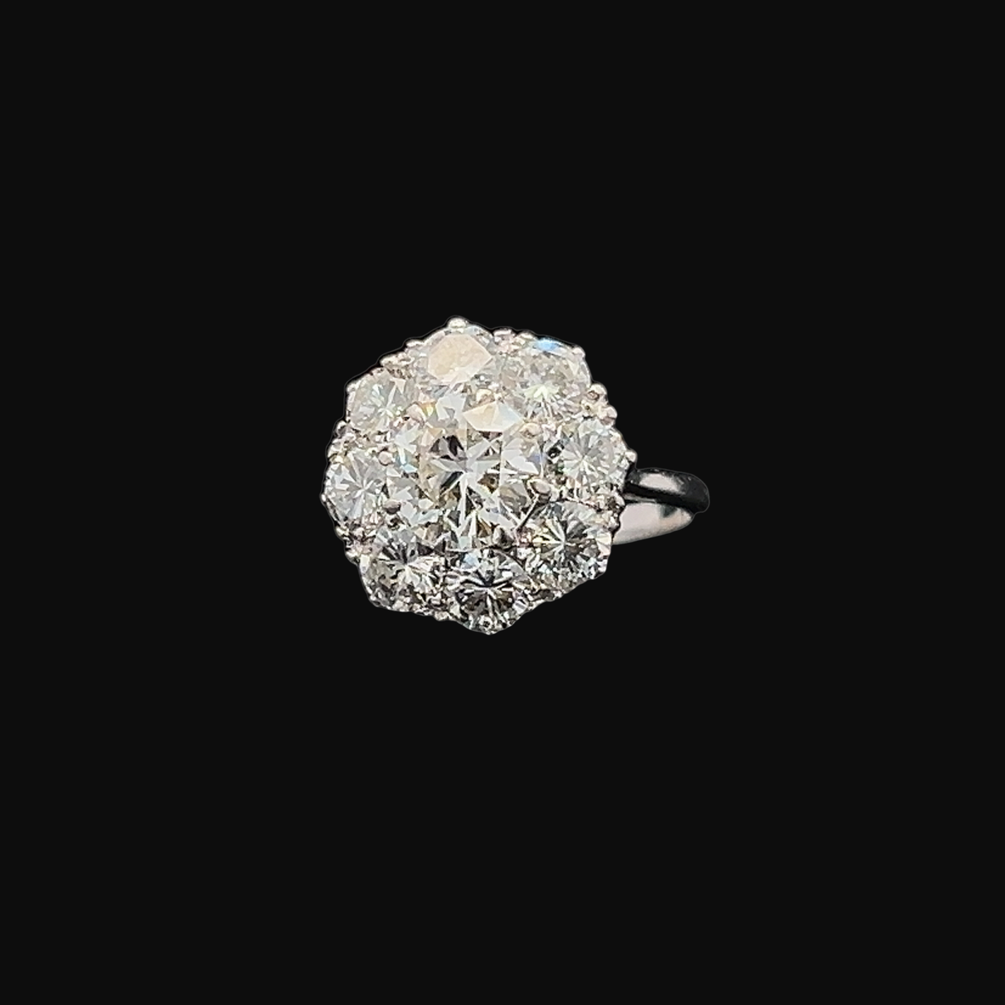 Vintage Natural 2.75ct TDW Diamond Platinum and 18ct White Gold Daisy Cluster Ring