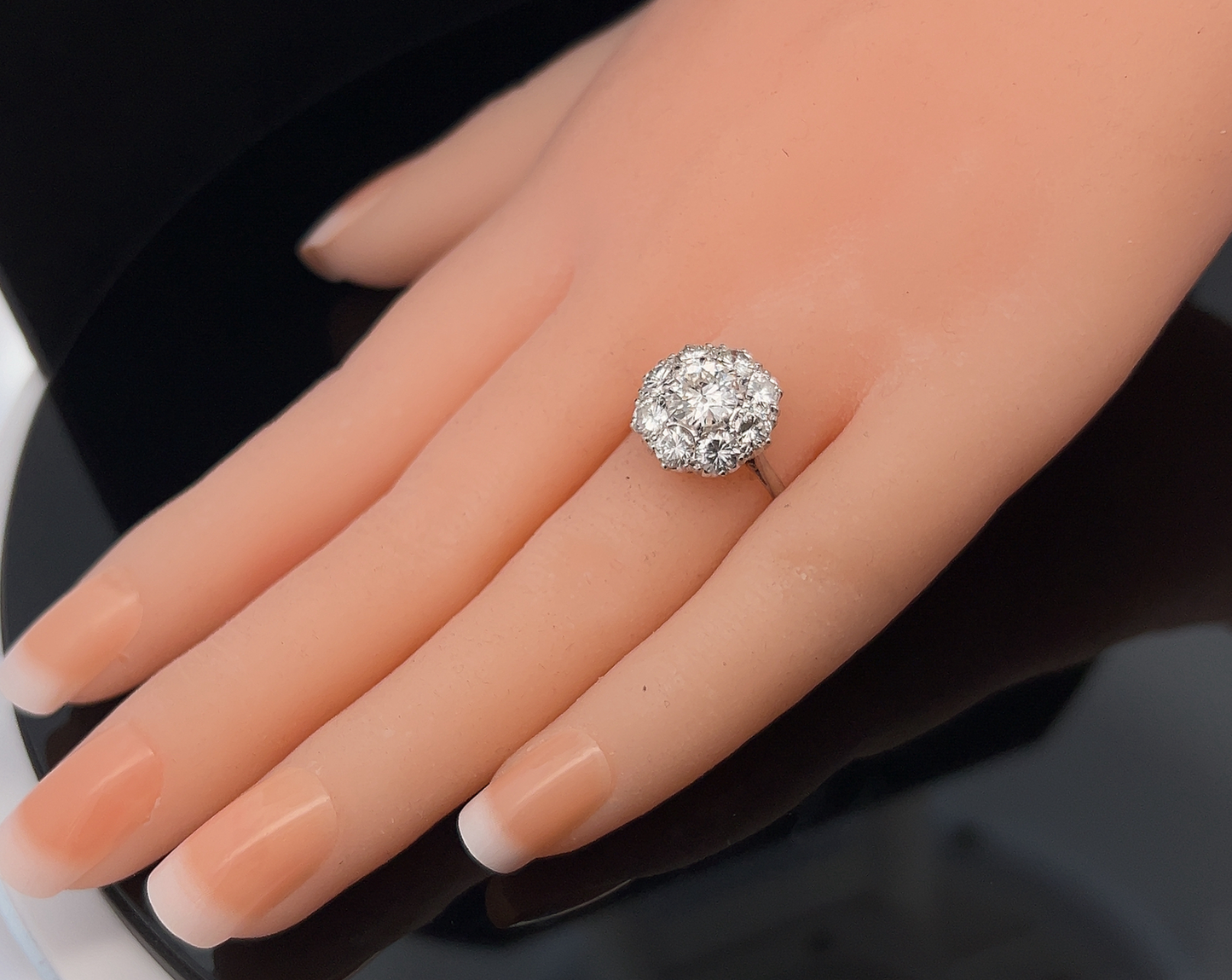 Vintage Natural 2.75ct TDW Diamond Platinum and 18ct White Gold Daisy Cluster Ring