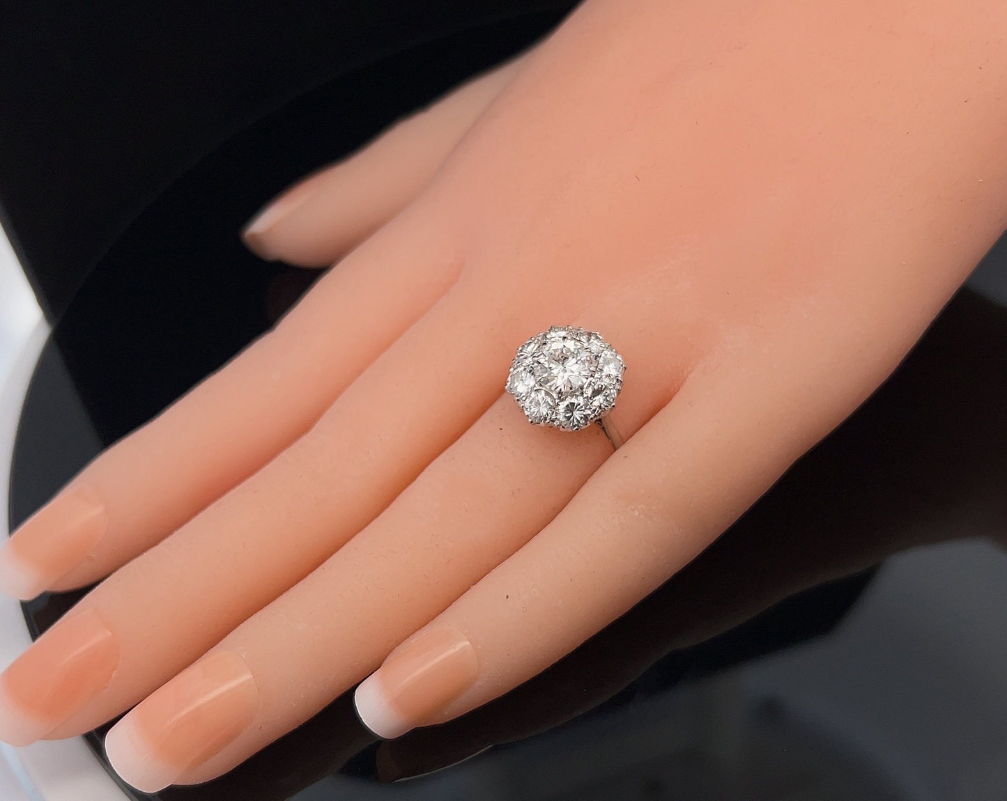 Vintage Natural 2.75ct TDW Diamond Platinum and 18ct White Gold Daisy Cluster Ring