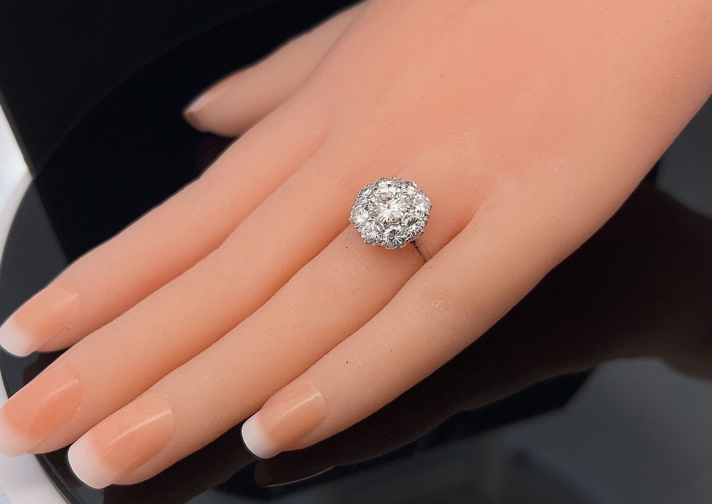 Vintage Natural 2.75ct TDW Diamond Platinum and 18ct White Gold Daisy Cluster Ring