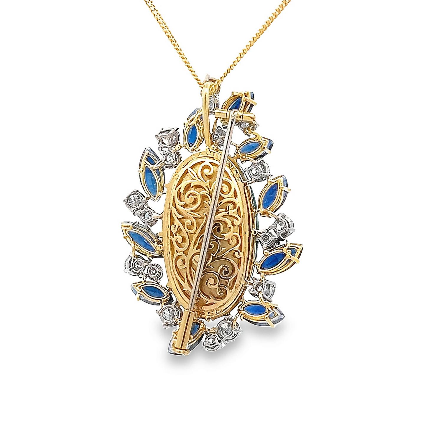 Vintage Turquoise, Sapphire and Diamond 18ct Gold Cocktail Spray Pendant / Brooch