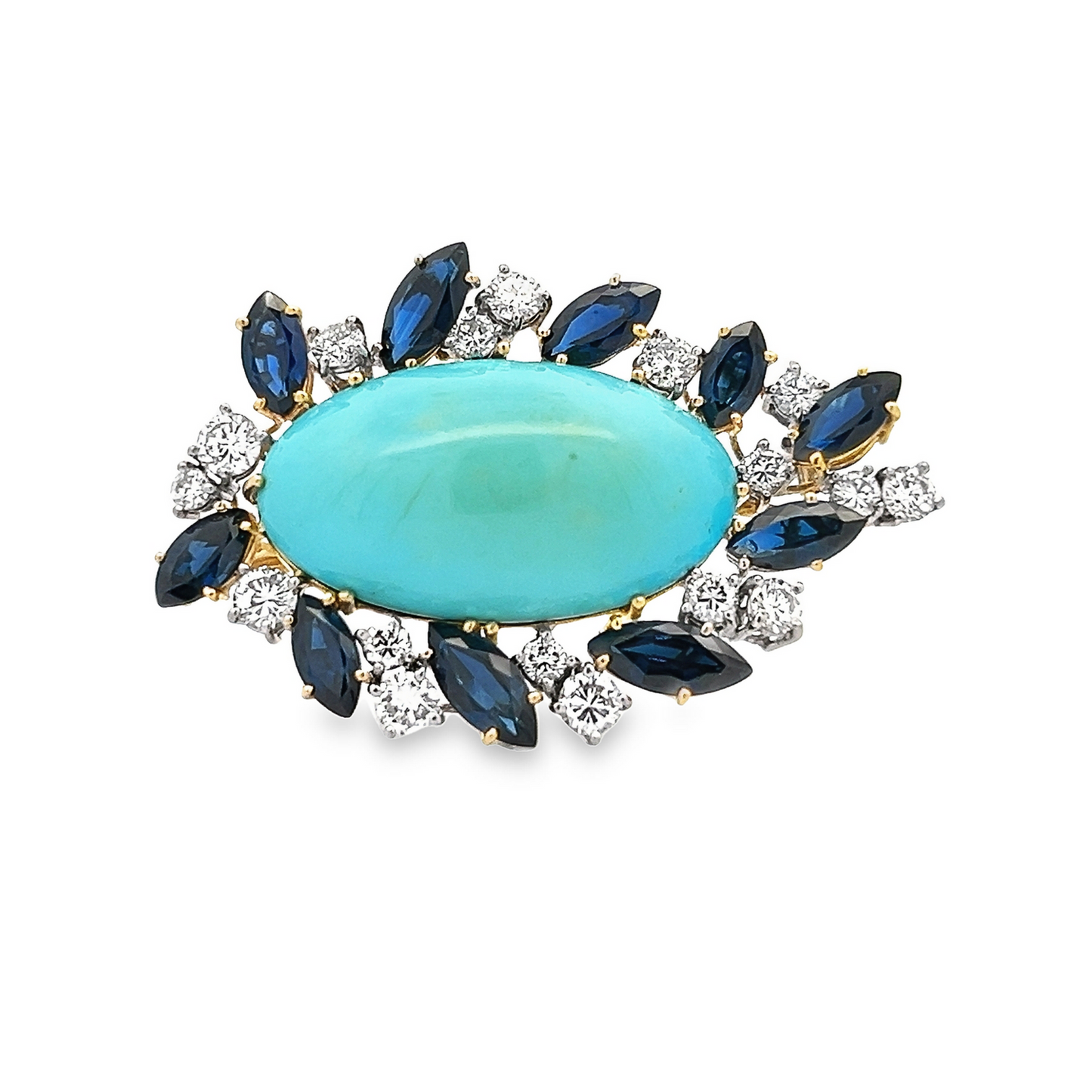 Vintage Turquoise, Sapphire and Diamond 18ct Gold Cocktail Spray Pendant / Brooch