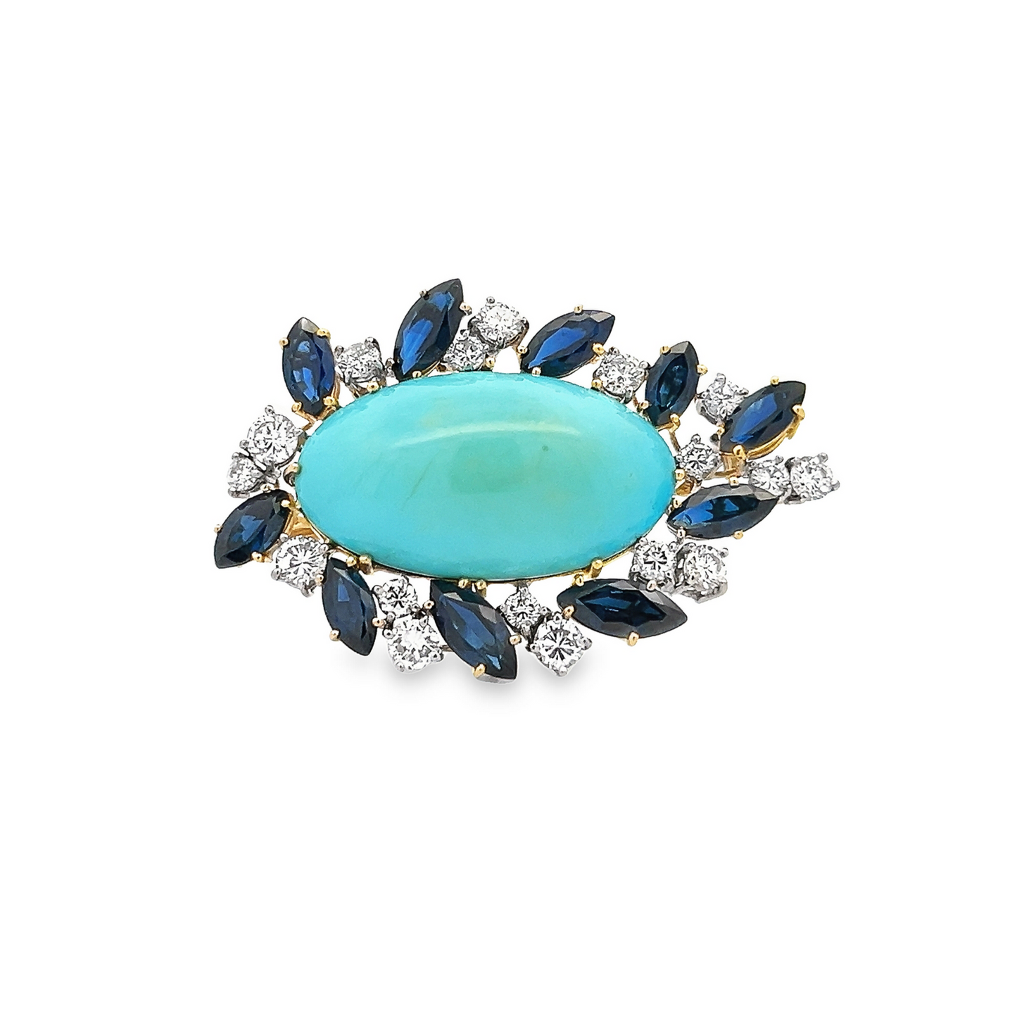 Vintage Turquoise, Sapphire and Diamond 18ct Gold Cocktail Spray Pendant / Brooch
