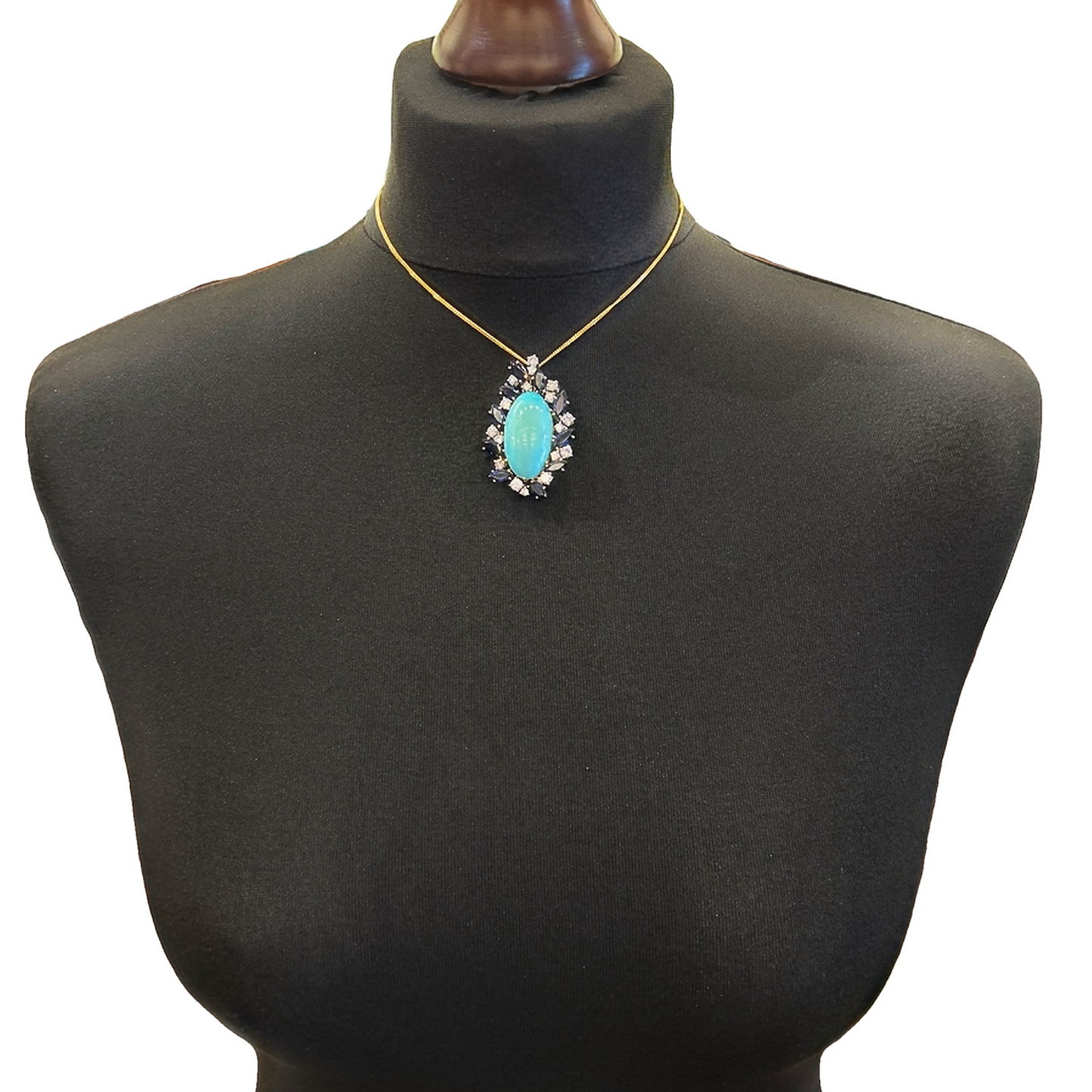 Vintage Turquoise, Sapphire and Diamond 18ct Gold Cocktail Spray Pendant / Brooch