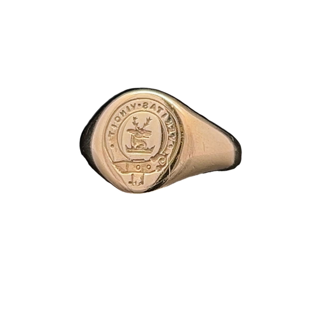 Vintage  "Truth Conquers" 9ct Gold Carved Intaglio / Seal Engraved Signet Ring