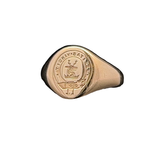 Vintage  "Truth Conquers" 9ct Gold Carved Intaglio / Seal Engraved Signet Ring